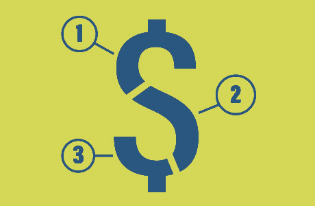 Drawing of a dollar sign with three circles attached